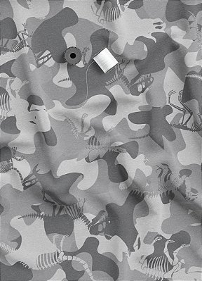 Tecido Microfibra Estampa Digital Camuflagem Cinza e Dinos 1,55m de Largura