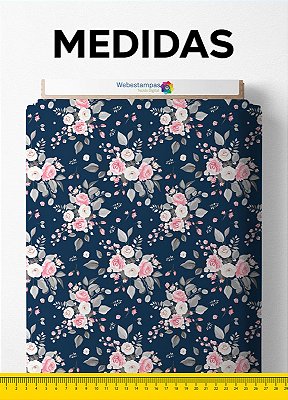 Tecido Microfibra Estampa Digital Floral Marinho 1,55m de Largura