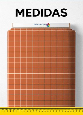 Tecido Microfibra Estampa Digital Quadriculado Fundo Laranja 1,55m de Largura