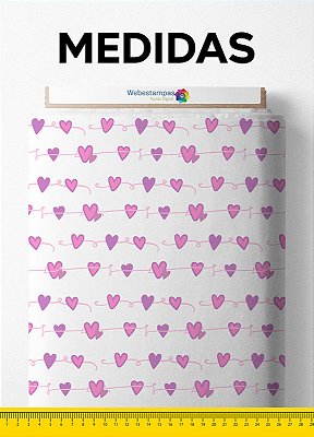 Tecido Tricoline Estampa Digital Corações Lilás e Rosa 1,50m de Largura