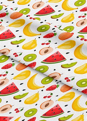 Tecido Tricoline Estampa Digital Salada de Frutas 1,50m de Largura