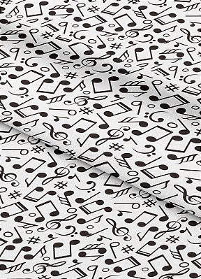 Tecido Tricoline Estampa Digital Notas Musicais Pretas Fundo Branco 1,50m de Largura