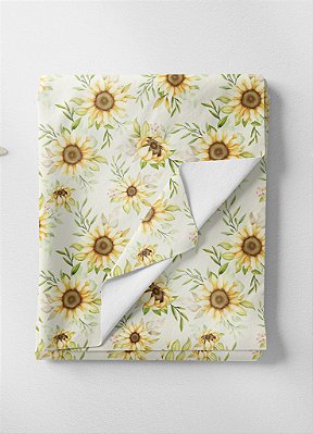Tecido Tricoline Estampa Digital Girassol Fundo Branco 1,50m de Largura