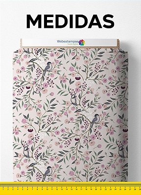 Tecido Tricoline Estampa Digital Raminhos Verdes e Rosas 1,50m de Largura