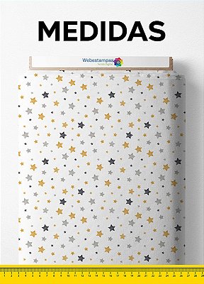 Tecido Tricoline Estampa Digital Estrela Preto e Dourado 1,50m de Largura