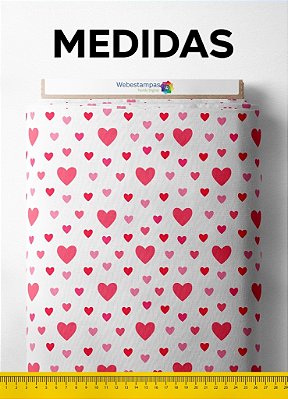 Tecido Tricoline Estampa Digital Corações Pink e Rosa Fundo Branco 1,50m de Largura
