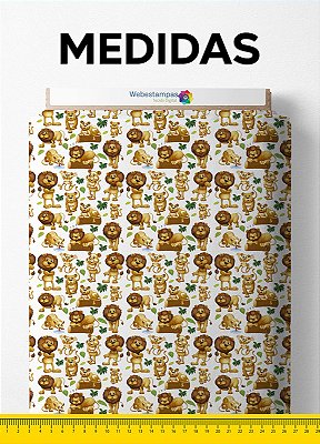 Tecido Tricoline Misto Estampa Digital Leões Fofos 1,50m de Largura