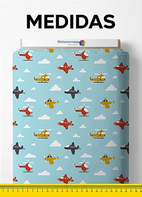 Tecido Tricoline Misto Estampa Digital Aviões 1,50m de Largura