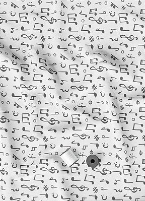 Tecido Tricoline Misto Estampa Digital Mini Nota Musical Preta 1,50m de Largura