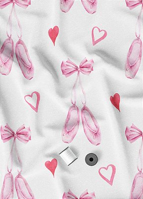 Tecido Oxford Estampa Digital Sapatilha e Corações 1,55m de Largura