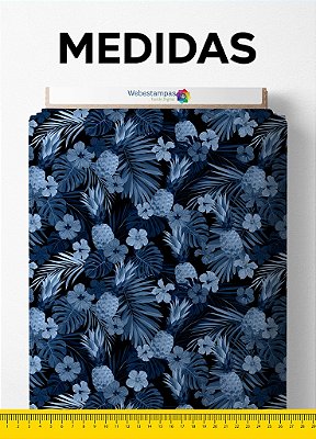 Tecido Oxford Estampa Digital Folhagem Azul e Preto 1,55m de Largura