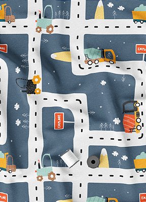 Tecido Oxford Estampa Digital Carros na Cidade 1,55m de Largura