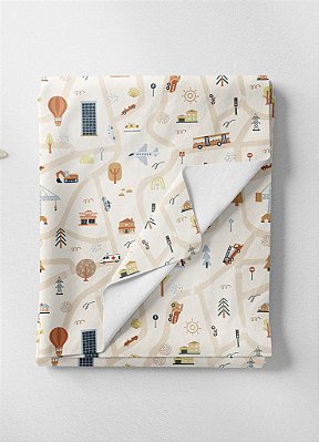 Tecido Oxford Estampa Digital Cidade Fundo Bege 1,55m de Largura