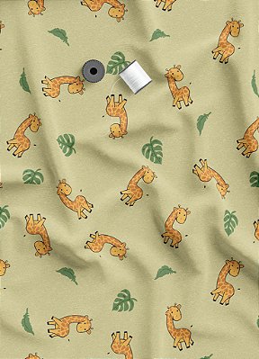 Tecido Oxford Estampa Digital Girafinha Fundo Verde 1,55m de Largura