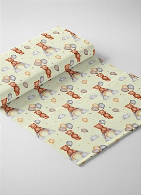 Tecido Oxford Estampa Digital Ursinho, Balão e Arco-Íris 1,55m de Largura