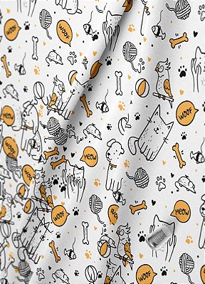 Tecido Oxford Estampa Digital Cães E Gatos 1,55m de Largura