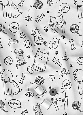 Tecido Oxford Estampa Digital Dog Y Cat 1,55m de Largura