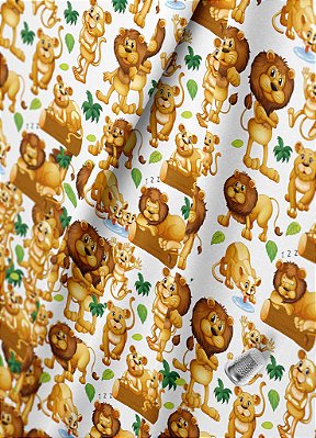 Tecido Oxford Estampa Digital Leões Fofos 1,55m de Largura