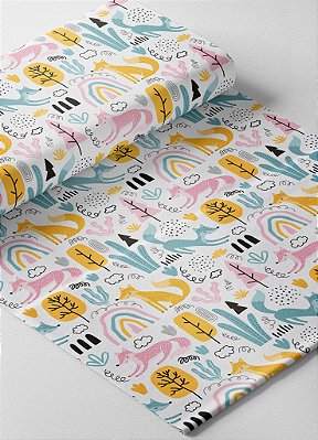 Tecido Oxford Estampa Digital Raposa Na Floresta 1,55m de Largura