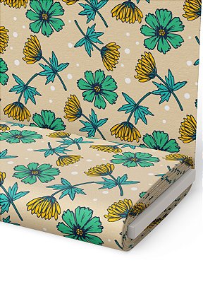 Tecido Oxford Estampa Digital  Flores Amarelas e Verdes 1,55m de Largura