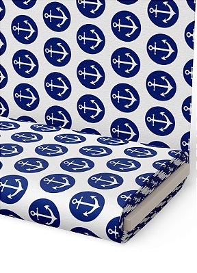 Tecido Oxford Estampa Digital Ancora No Circulo Azul 1,55m de Largura