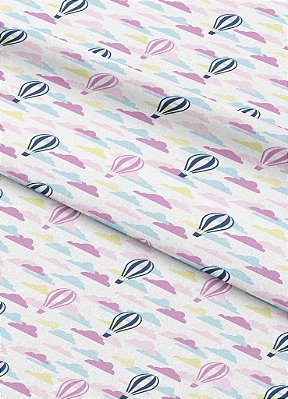 Tecido Oxford Estampa Digital Balões e Nuvens 1,55m de Largura