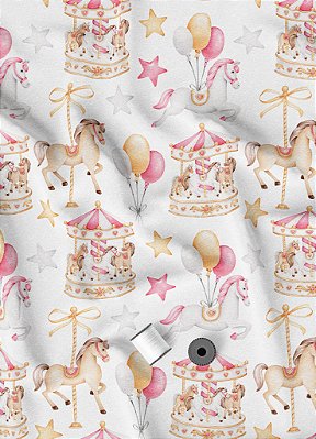 Tecido Oxford Estampa Digital Carrossel Cavalinhos 1,55m de Largura