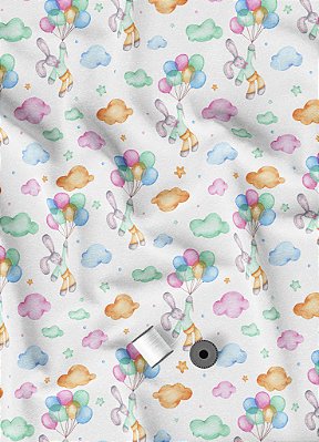 Tecido Oxford Estampa Digital Coelho Baloeiro 1,55m de Largura