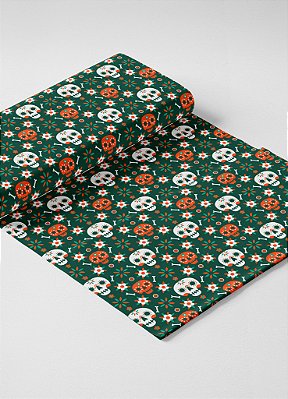 Tecido Oxford Estampa Digital Caveira Mexicana Fundo Verde 1,55m de Largura