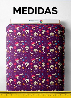 Tecido Oxford Estampa Digital Caveira Ossos e Flores 1,55m de Largura