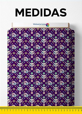 Tecido Oxford Estampa Digital Caveira Pop Roxa 1,55m de Largura