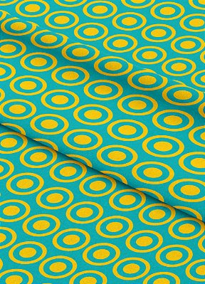 Tecido Oxford Estampa Digital  Circulos e Bolinha Amarela 1,55m de Largura