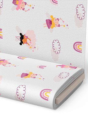 Tecido Oxford Estampa Digital  Fadinhas e Nuvens 1,55m de Largura