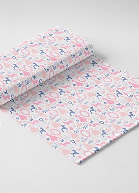 Tecido Oxford Estampa Digital  Princesa Rosa e Lilas 1,55m de Largura