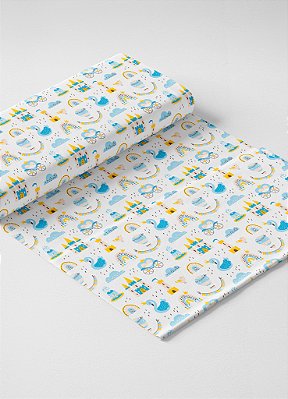 Tecido Oxford Estampa Digital  Reino Encantado Azul 1,55m de Largura