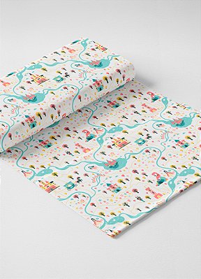 Tecido Oxford Estampa Digital  Reino Encantado Fundo Branco 1,55m de Largura