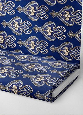 Tecido Oxford Estampa Digital Arabesco Marinho Indiano 1,55m de Largura