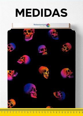 Tecido Oxford Estampa Digital Caveirinhas Neon 1,55m de Largura