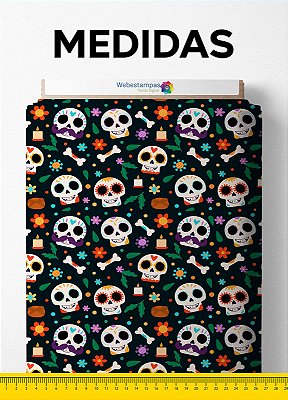 Tecido Oxford Estampa Digital Mini Caveira Mexicana 1,55m de Largura