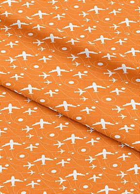 Tecido Oxford Estampa Digital Viagem Fundo Laranja 1,55m de Largura