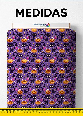 Tecido Oxford Estampa Digital Gato Preto Halloween 1,55m de Largura