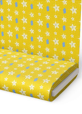 Tecido Oxford Estampa Digital Estrelinha Amarela e Nuvem 1,55m de Largura