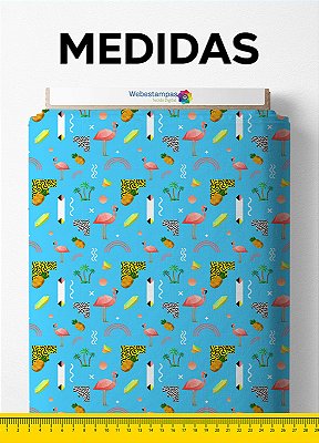 Tecido Oxford Estampa Digital Flamingo Fundo Azul 1,55m de Largura