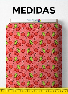 Tecido Oxford Estampa Digital Mini Cereja Fundo Rosa 1,55m de Largura