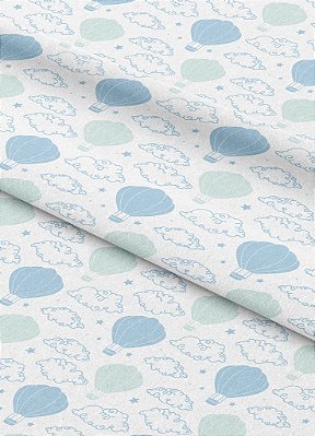 Tecido Oxford Estampa Digital Balões e Nuvem Azul 1,55m de Largura