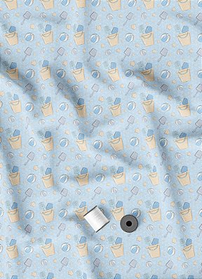 Tecido Oxford Estampa Digital Brinquedos de Praia Azul 1,55m de Largura