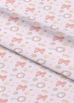 Tecido Oxford Estampa Digital Espelho e Laço Rosa 1,55m de Largura