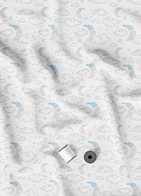 Tecido Oxford Estampa Digital Lua Soninho Cinza 1,55m de Largura
