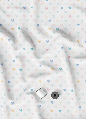 Tecido Oxford Estampa Digital Mosaico de Corações Fundo Branco 1,55m de Largura