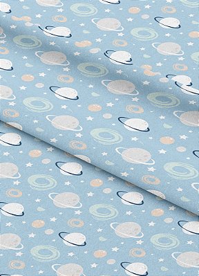Tecido Oxford Estampa Digital Planetas Fundo Azul 1,55m de Largura